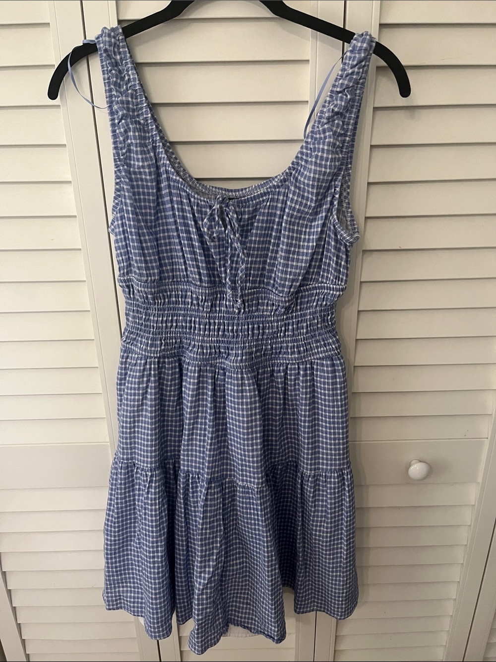 Blue Gingham Smocked Waist Dress
